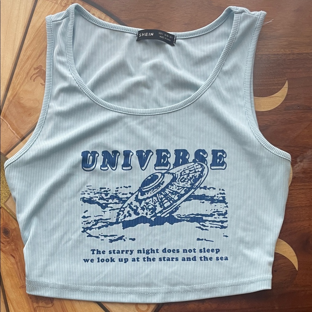 Light Blue Spaceship Graphic Tank Top